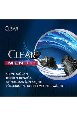 Clear Men 3 in 1 Şampuan & Duş Jeli Arındırıcı Kömür Saç Yüz Vücut İçin 350 ML