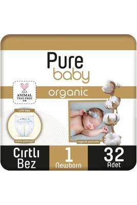 Pure Baby Organic Bebek Bezi 1 Numara Yenidoğan 2-5 Kg 32 Adet