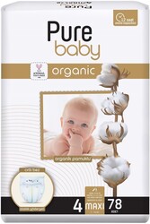 Pure Baby - Pure Baby Organik Pamuklu Cırtlı Bez 4 Numara Maxi 78 Adet