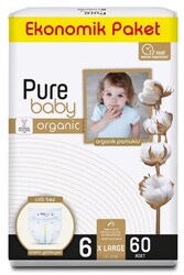 Pure Baby - Pure Baby Organik Pamuklu Cırtlı Bez 6 Numara Xlarge 60 Adet