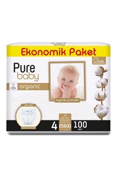 Pure Baby Organik Pamuklu Cırtlı Bez Ekonomik Paket 4 Numara Maxi 100 Adet - Thumbnail