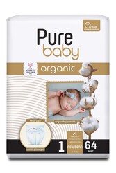 Pure Baby Organik Pamuklu Cırtlı Bez Tekli Paket 1 Numara Yenidogan 64 Adet - Thumbnail