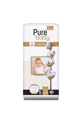 Pure Baby Organik Pamuklu Cırtlı Bez Tekli Paket 5 Numara Junior 40 Adet