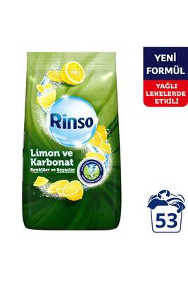 Rinso - Rinso Limon ve Karbonat Renkliler ve Beyazlar için Toz Çamaşır Deterjanı 53 Yıkama 8 Kg